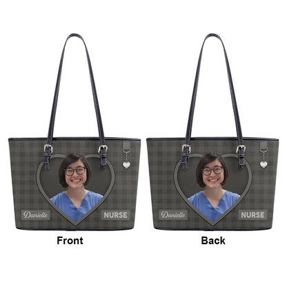 Daily Nurse Style Photo - Personalized Custom Nurse Leather Tote Bag