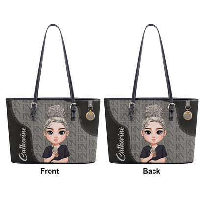 Monogram Classic Style - Personalized Custom Nurse Leather Tote Bag