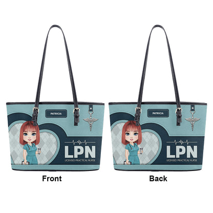 Nurse Basic Style - Personalized Custom Nurse Leather Tote Bag