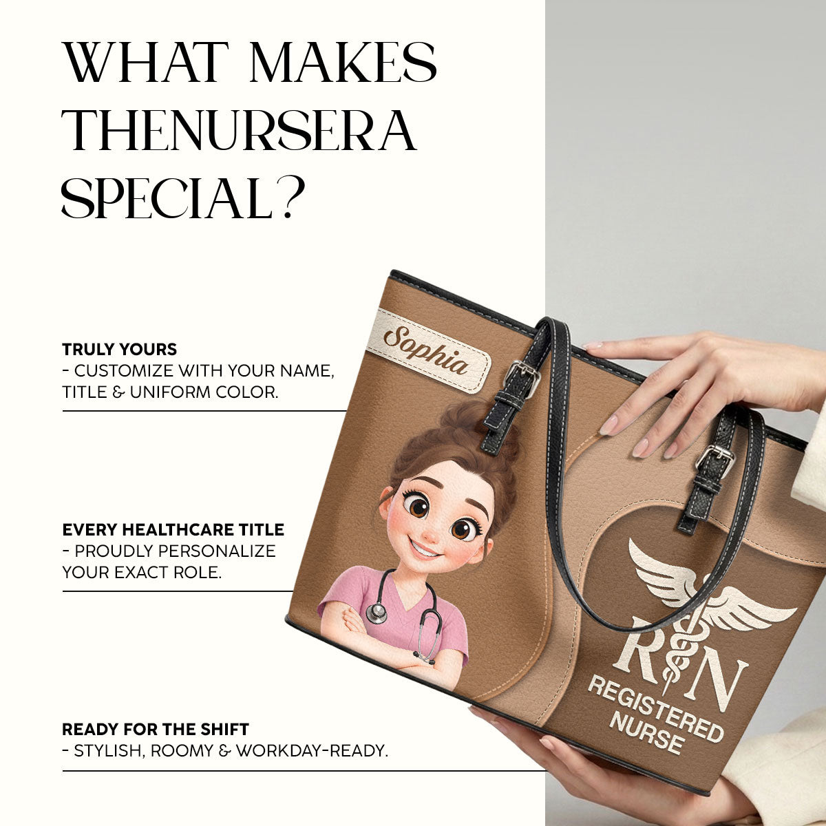 Elegant Nurse Style - Personalized Custom Nurse Leather Tote Bag