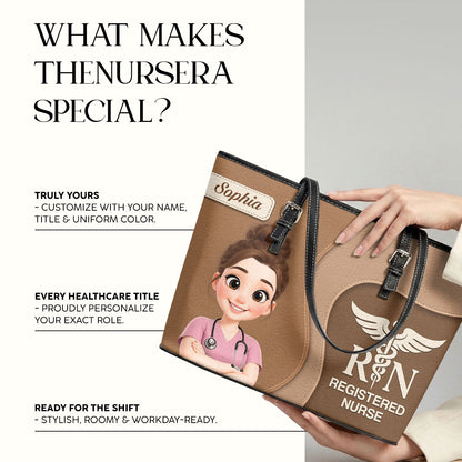 Elegant Nurse Style - Personalized Custom Nurse Leather Tote Bag
