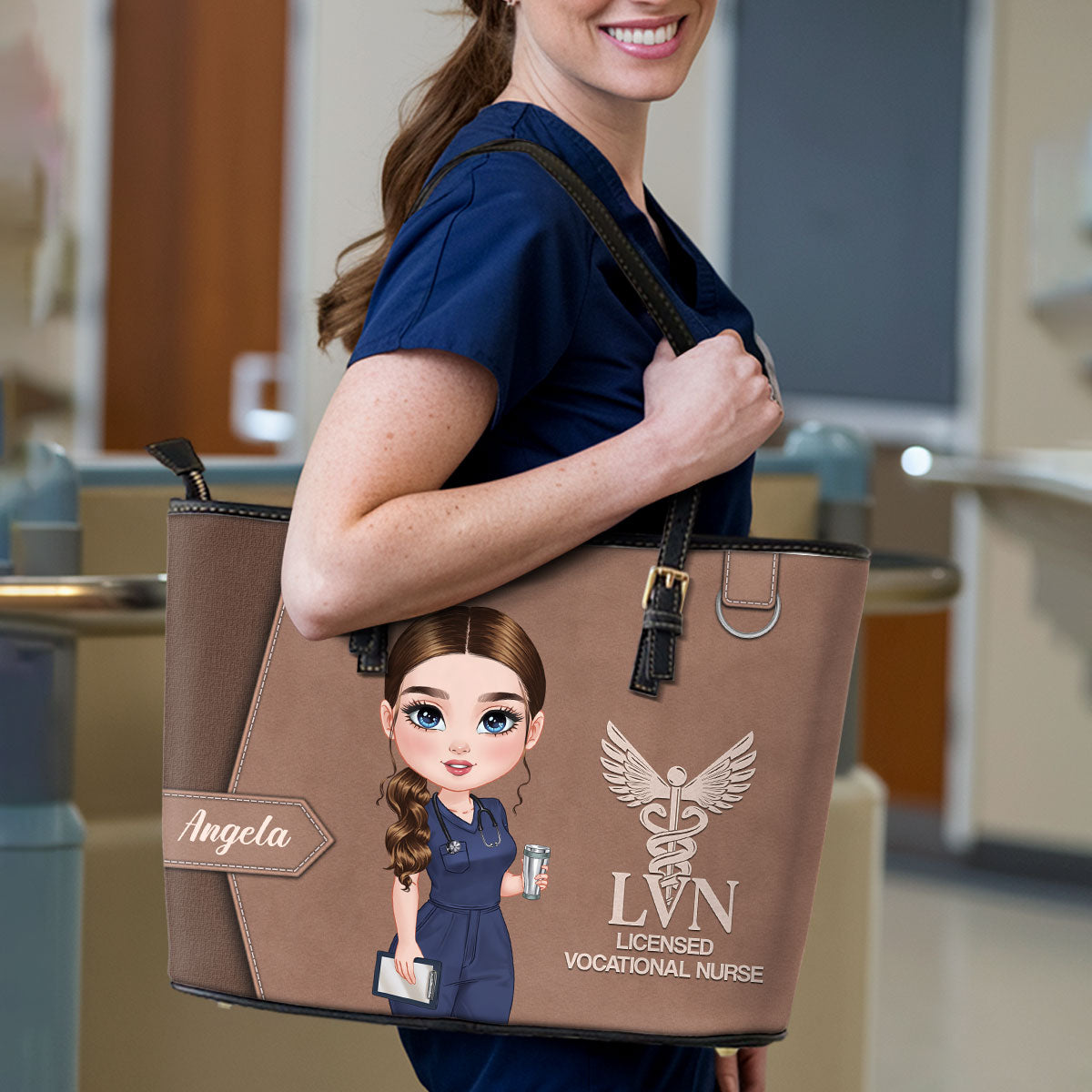 Devoted Nurse Life - Personalized Custom Nurse Leather Tote Bag