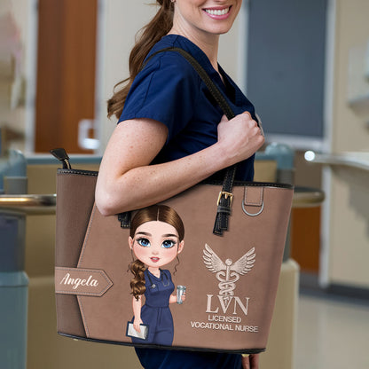 Devoted Nurse Life - Personalized Custom Nurse Leather Tote Bag