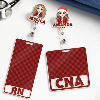 Nurse Red Plaid - Personalized Nurse Badge Reel & Buddy Set