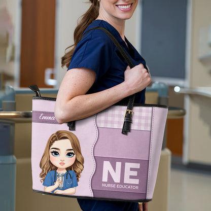 Sweet Nurse Girl - Personalized Custom Nurse Leather Tote Bag