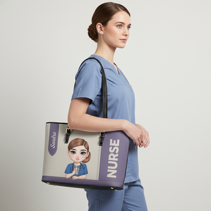 Nurse Angel Spirit - Personalized Custom Nurse Leather Tote Bag