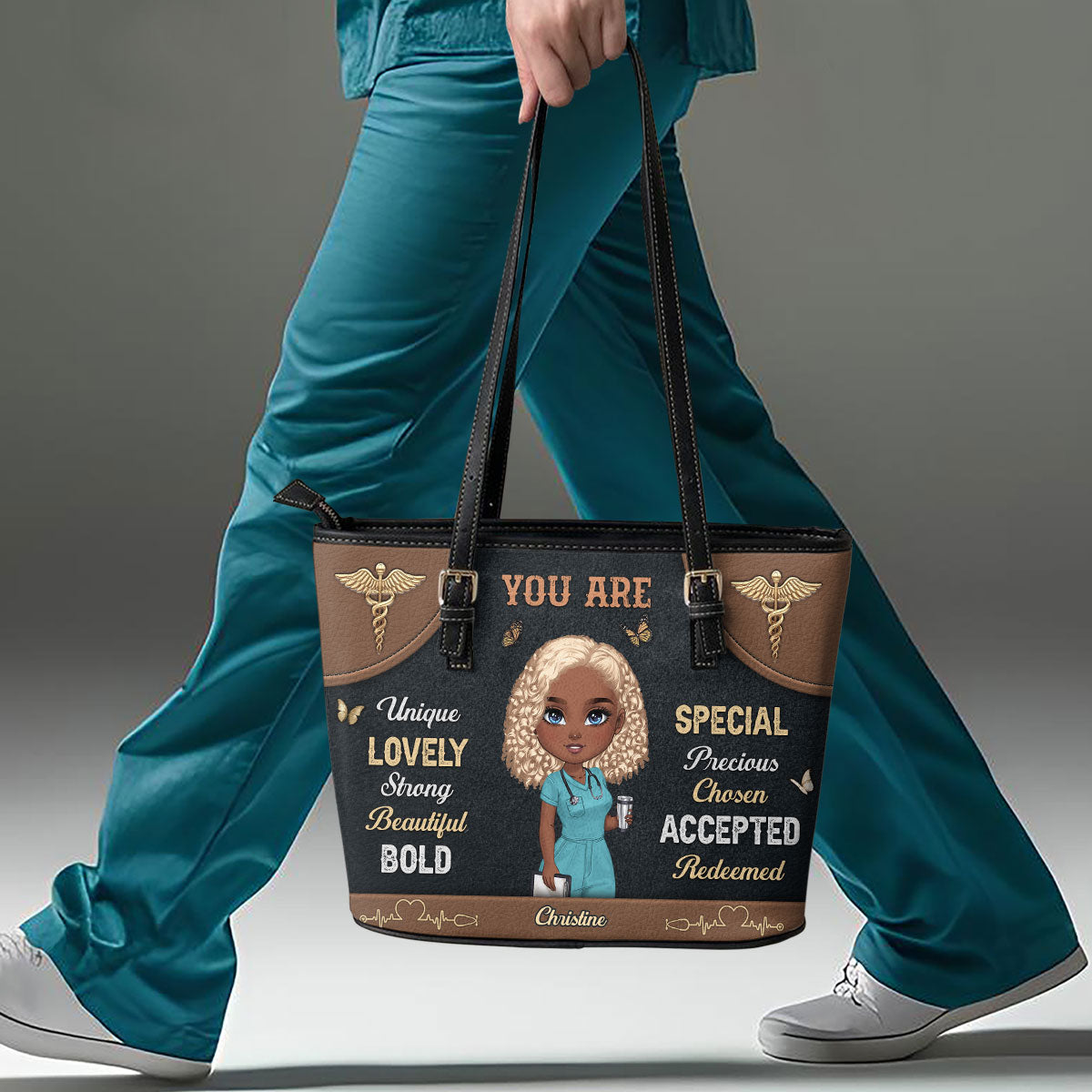 You Are - Personalized Custom Nurse Leather Tote Bag