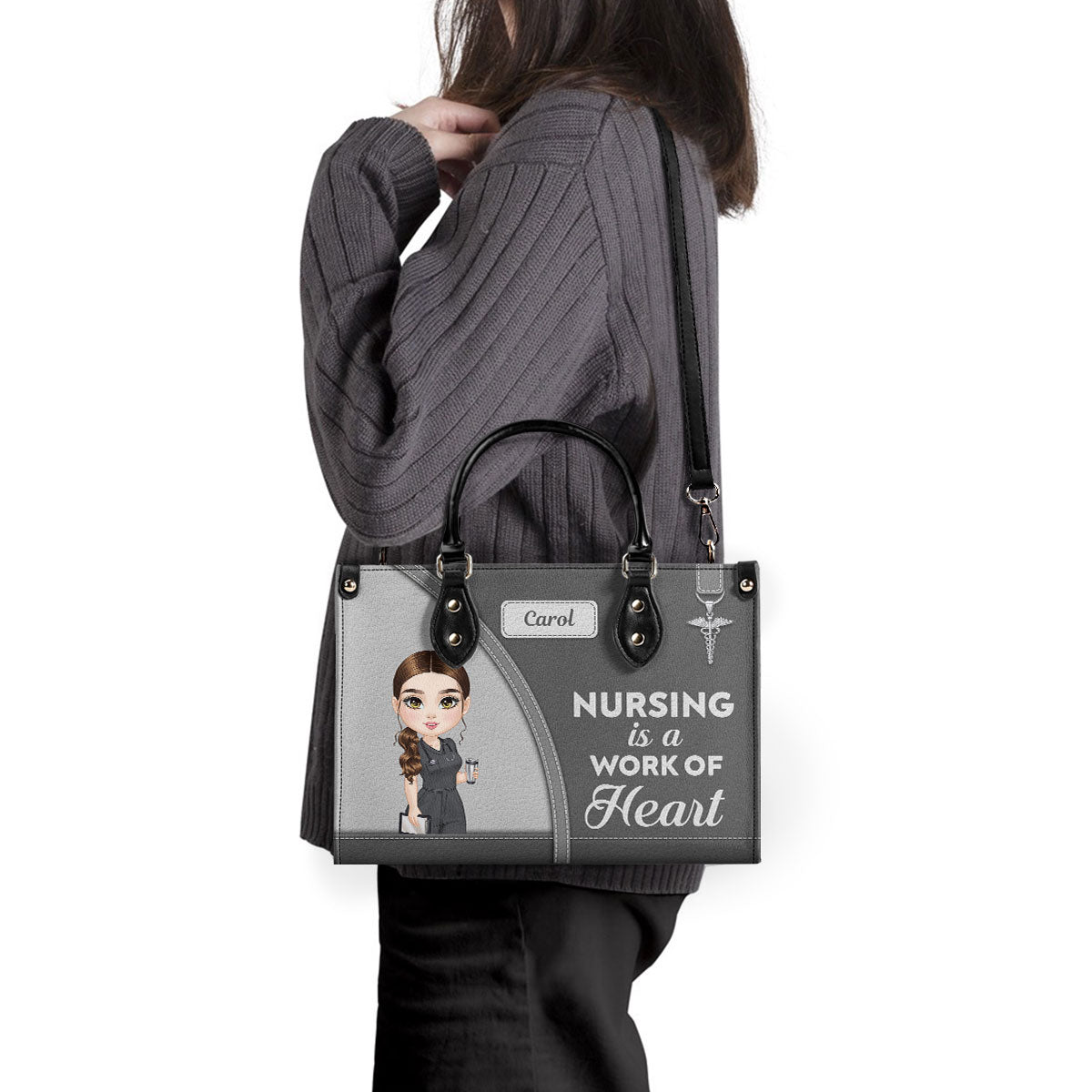 Nurse Work Of Heart - Personalized Custom Leather Handbag