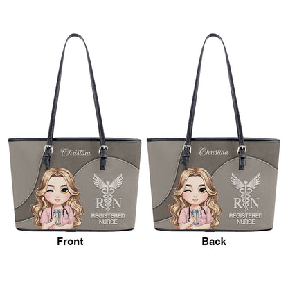 Essential Nurse Life - Personalized Custom Nurse Leather Tote Bag