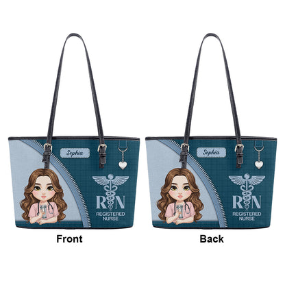 Nurse With Elegant Style - Personalized Custom Nurse Leather Tote Bag