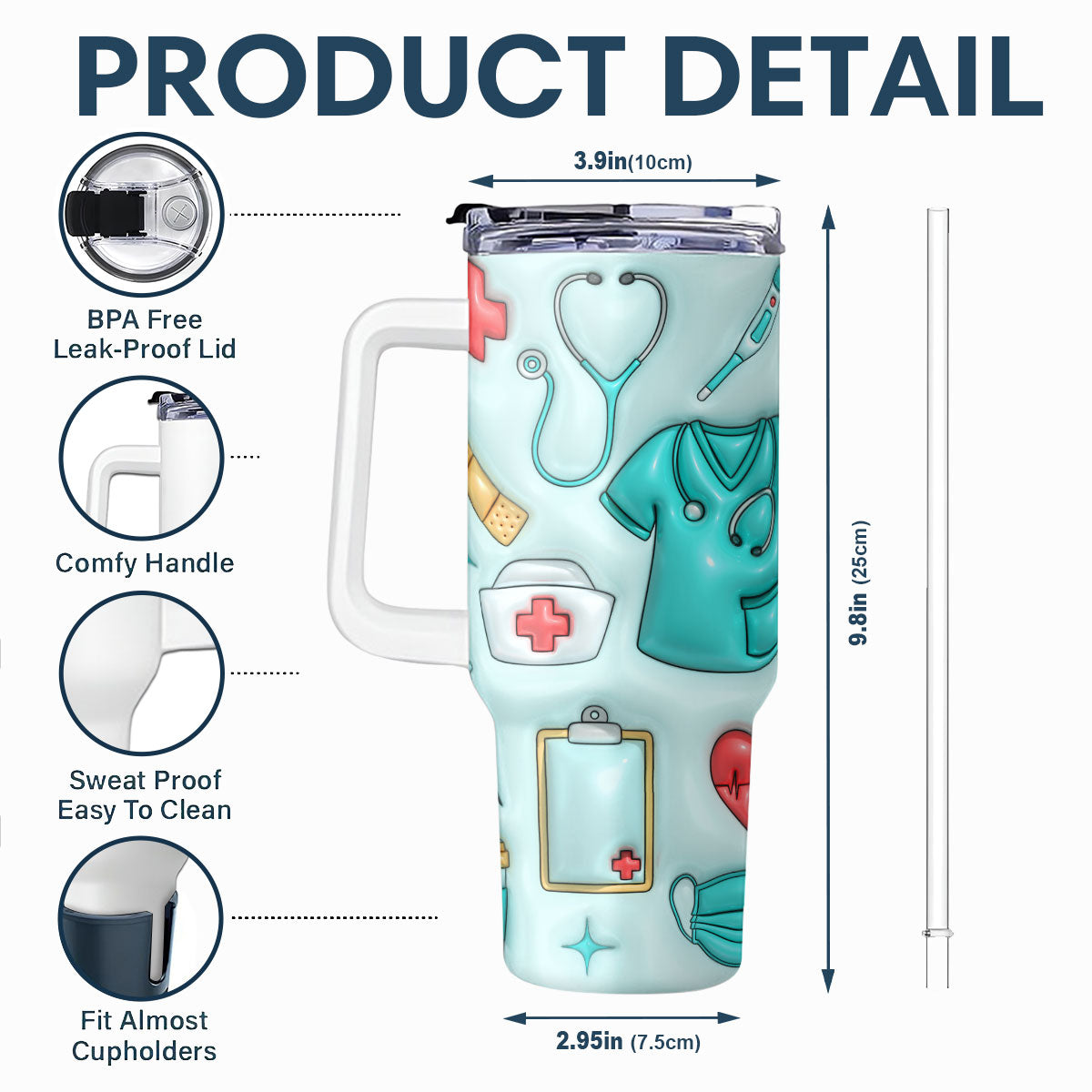 Nurse Puffy - Personalized Nurse 40oz Tumbler With Handle