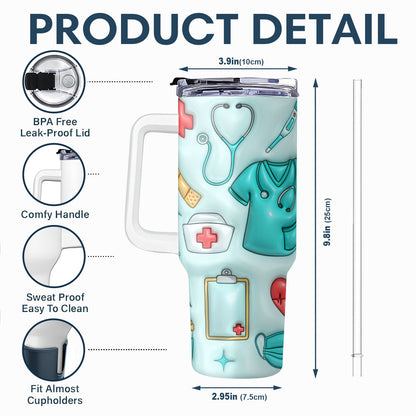 Nurse Puffy - Personalized Nurse 40oz Tumbler With Handle