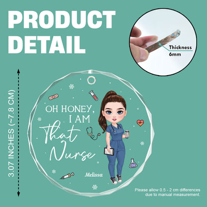 Oh Honey Nurse - Personalized Nurse Circle Glass Ornament