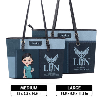 Nurse Patchwork Style - Personalized Custom Nurse Leather Tote Bag