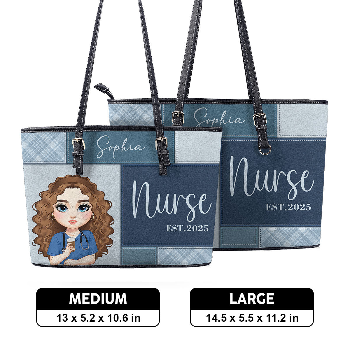 Nurse Est 2025 - Personalized Custom Nurse Leather Tote Bag
