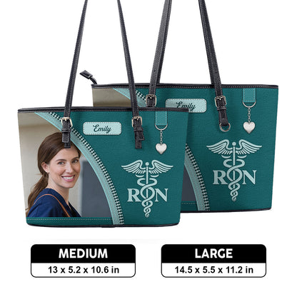 Simple Nurse Life Photo - Personalized Custom Nurse Leather Tote Bag