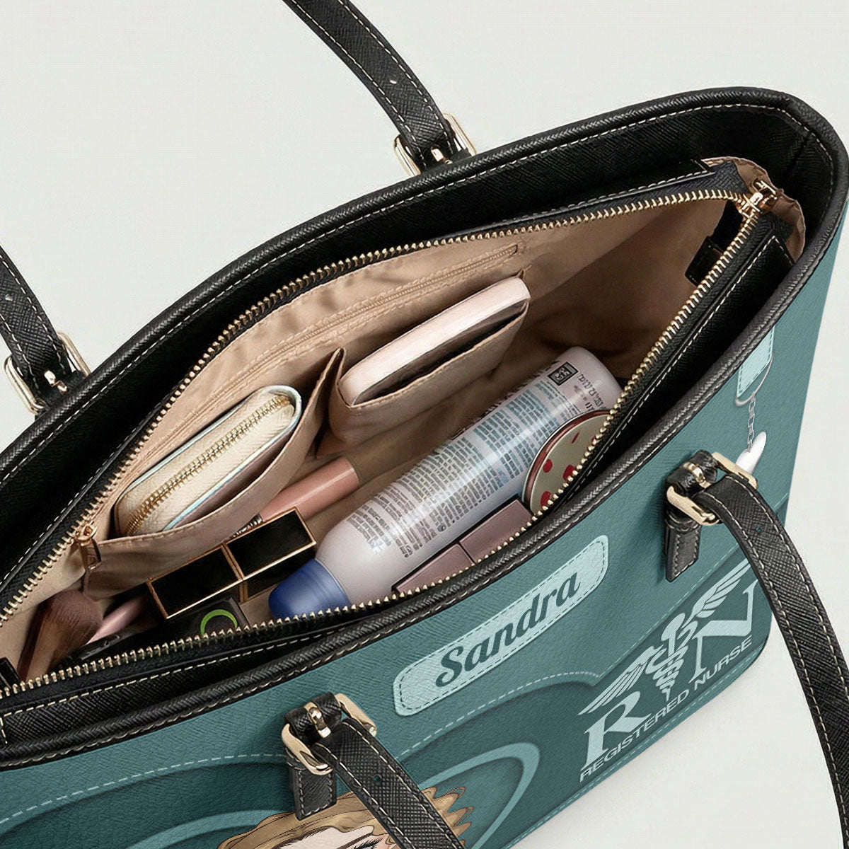 Nurse With Beautiful Heart - Personalized Custom Nurse Leather Tote Bag