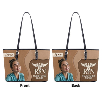 Nurse Timeless Style Photo - Personalized Custom Nurse Leather Tote Bag