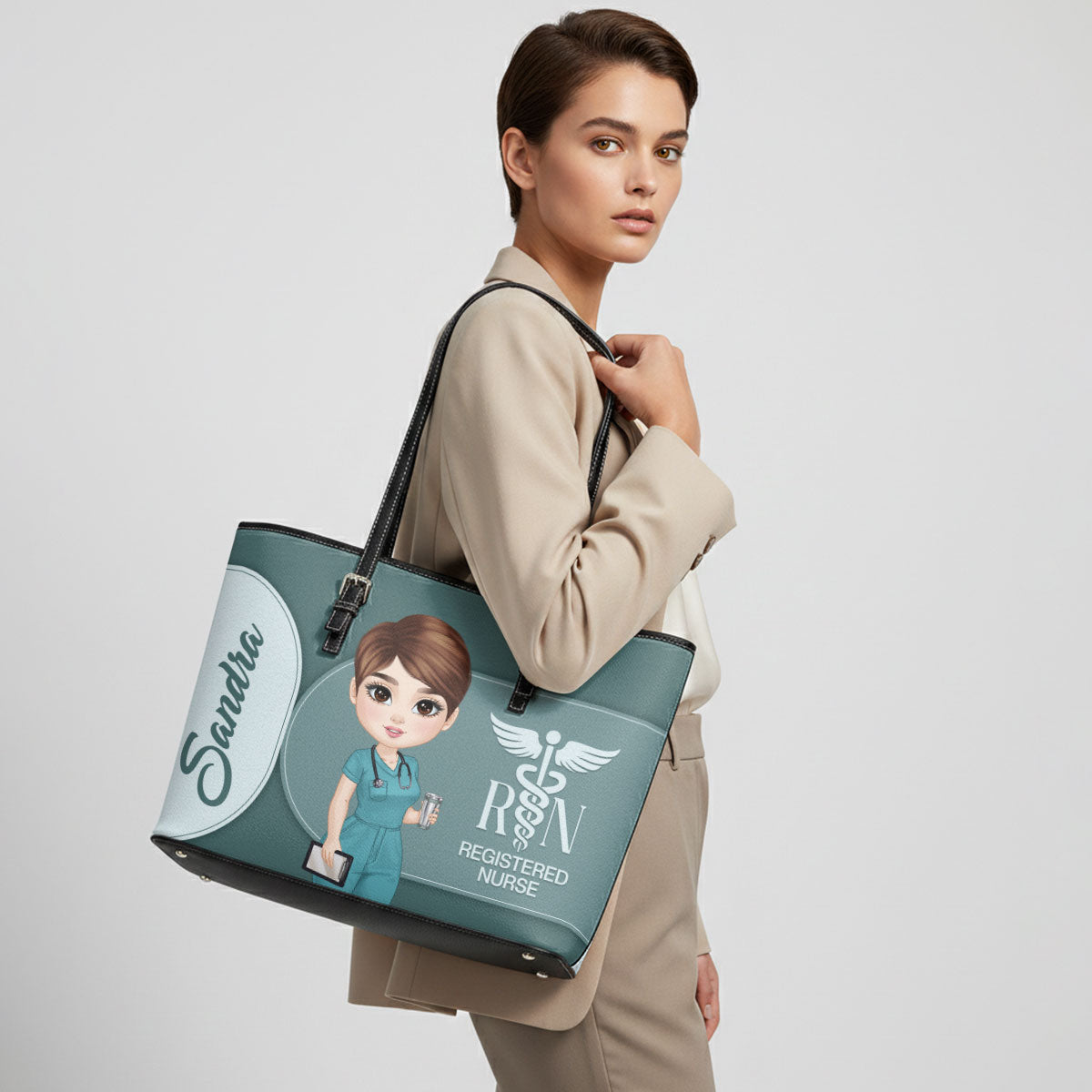 Gracefully Nursing - Personalized Custom Nurse Leather Tote Bag