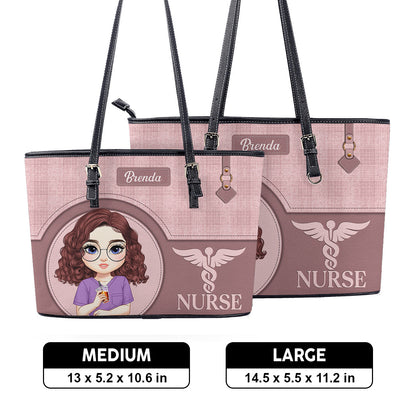 Nurse Grateful Life - Personalized Custom Nurse Leather Tote Bag