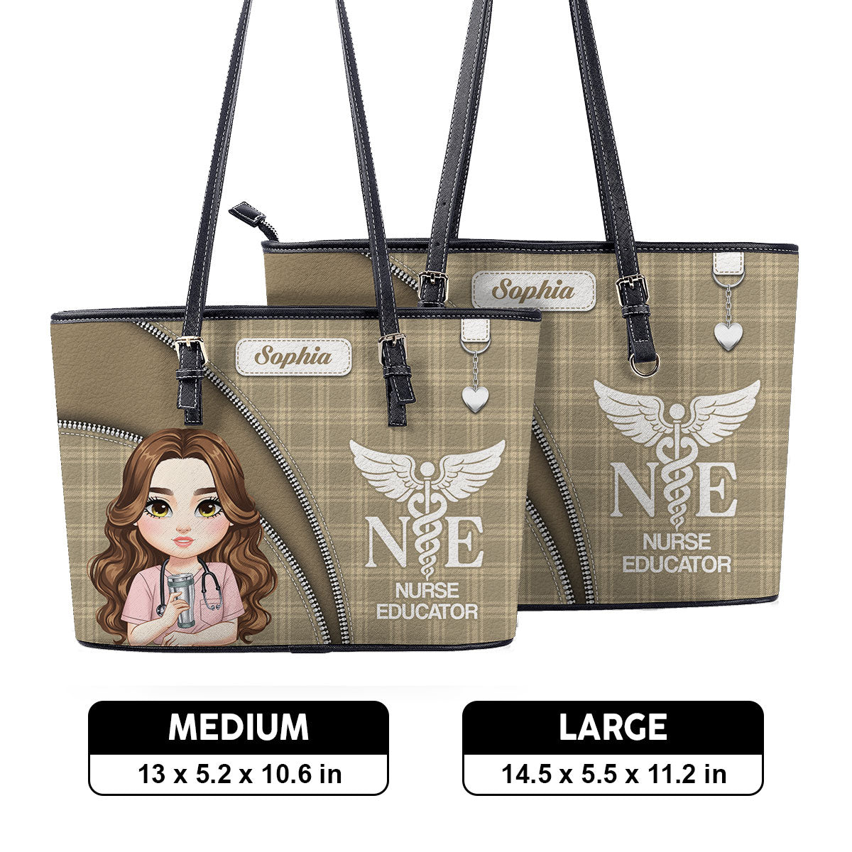 Plaid Gentle Nurse - Personalized Custom Nurse Leather Tote Bag