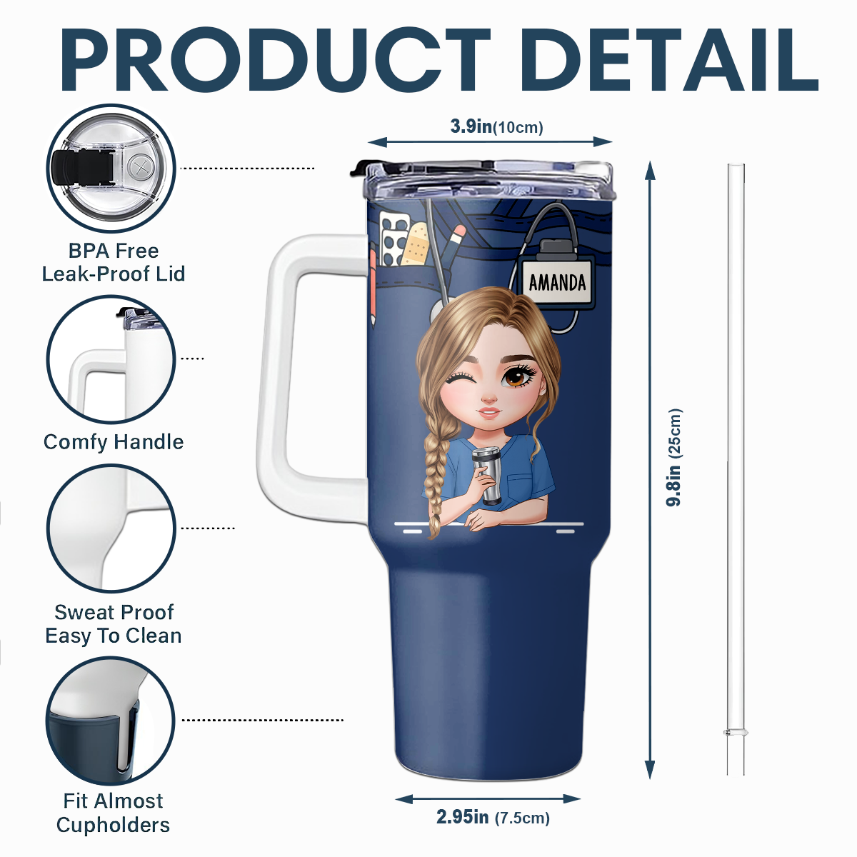 Heart Work - Personalized Nurse 40oz Tumbler With Handle