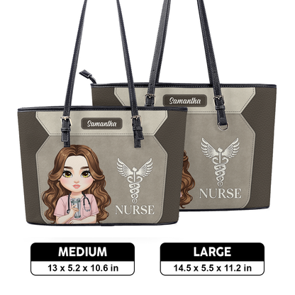 Elegant Nursing Soul - Personalized Custom Nurse Leather Tote Bag