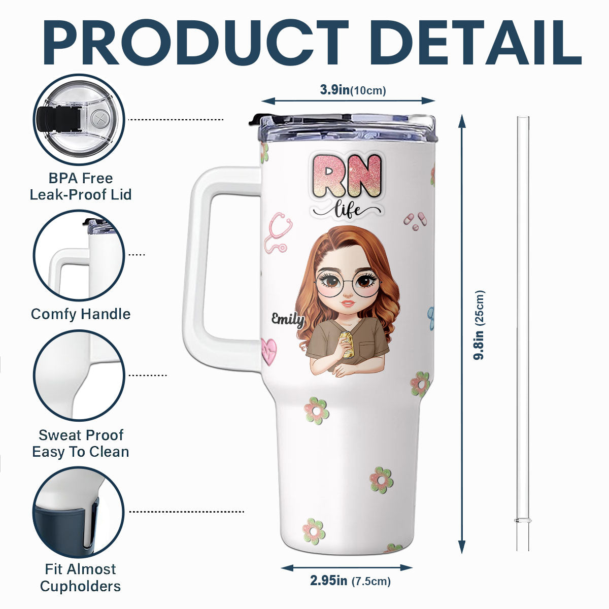 Glitter Nurse - Personalized Nurse 40oz Tumbler With Handle