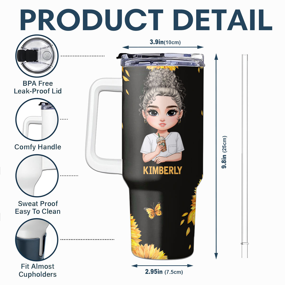 Sunflower Nurse - Personalized Nurse 40oz Tumbler With Handle
