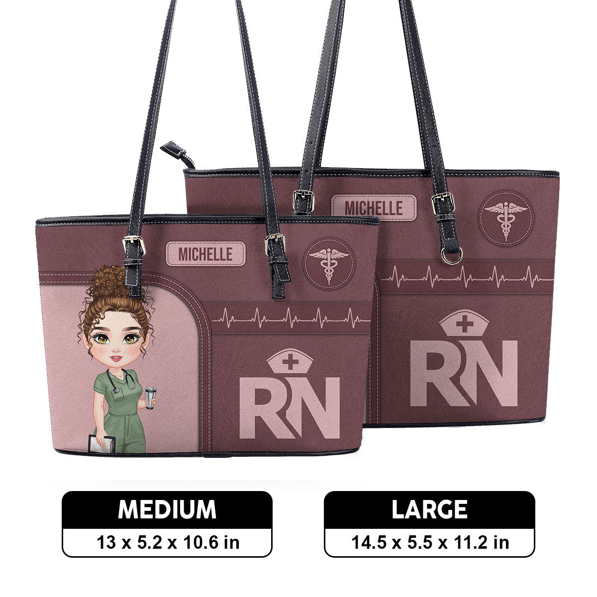 Nurse Cap - Personalized Custom Nurse Leather Tote Bag