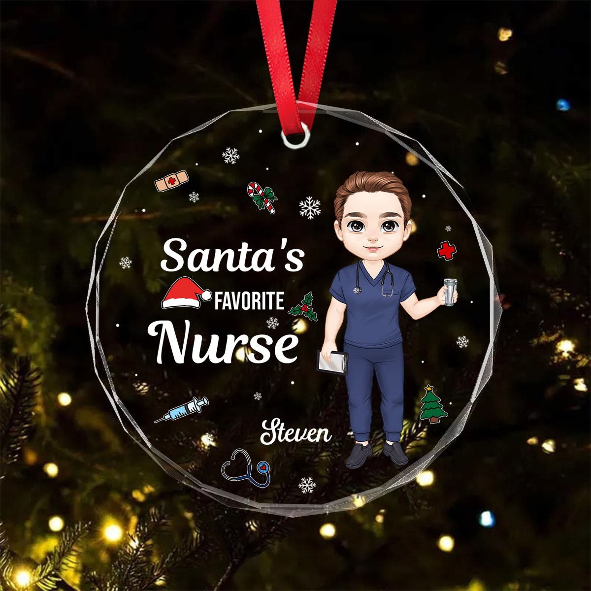 Santa's Favorite Nurse - Personalized Nurse Circle Glass Ornament