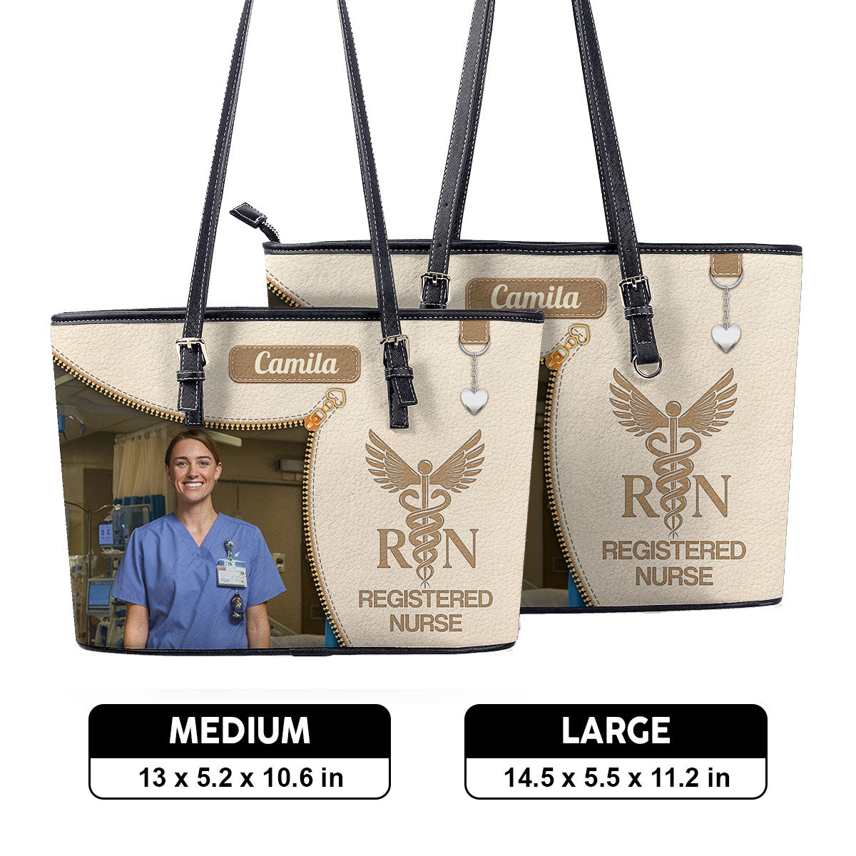 Watercolor Nurse Photo - Personalized Custom Nurse Leather Tote Bag