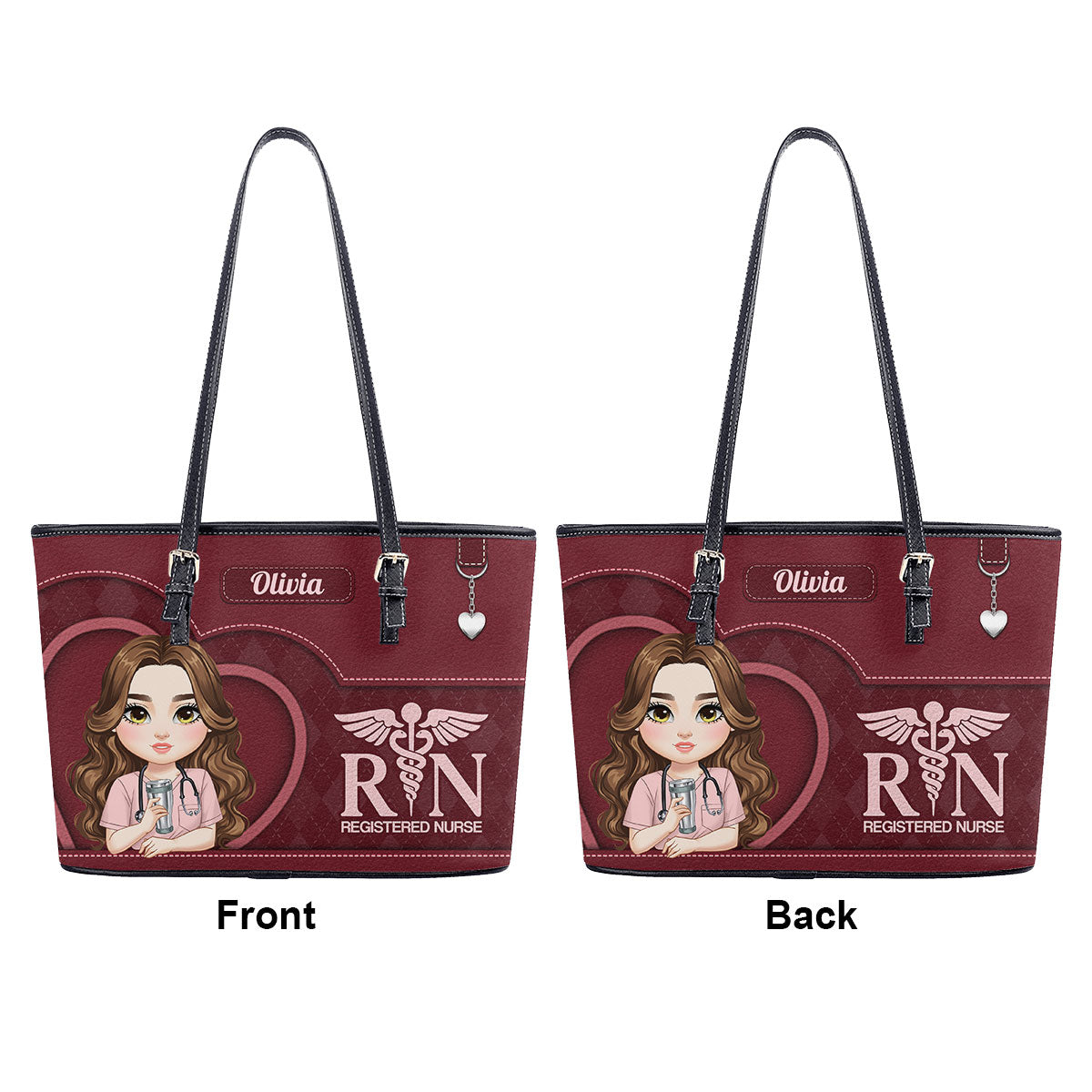 Nurse Plaid Heart - Personalized Custom Nurse Leather Tote Bag