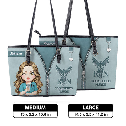 Nurse Neutral Style - Personalized Custom Nurse Leather Tote Bag