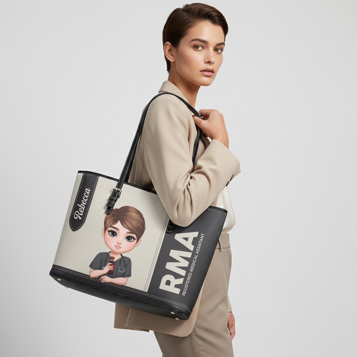 Nurse Angel Spirit - Personalized Custom Nurse Leather Tote Bag