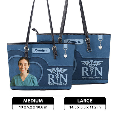 Nurse With Beautiful Heart Photo - Personalized Custom Nurse Leather Tote Bag