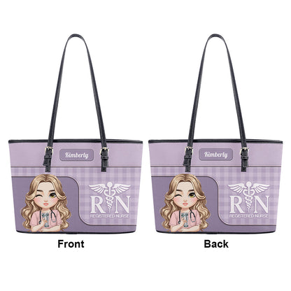 Happy Nurse Life - Personalized Custom Nurse Leather Tote Bag