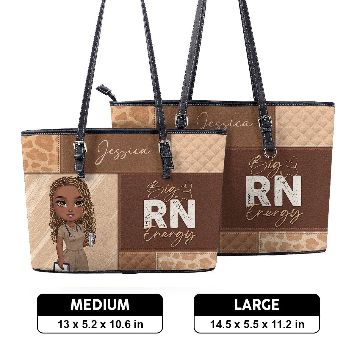 Nurse Energy - Personalized Custom Nurse Leather Tote Bag