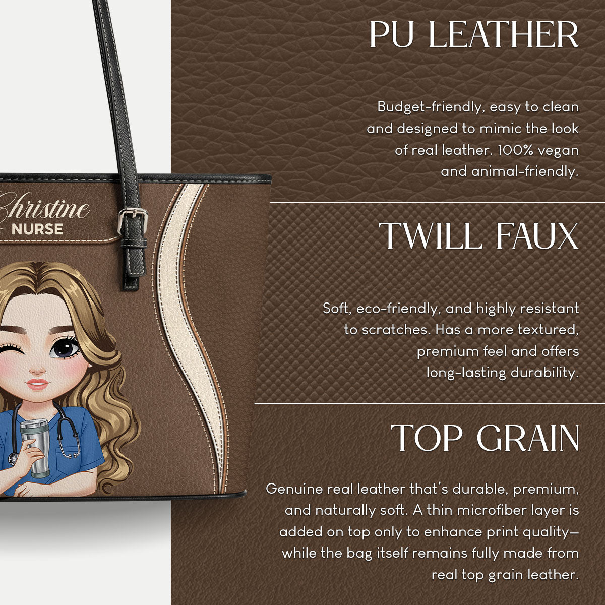 Nurse With Elegant Vibe - Personalized Custom Nurse Leather Tote Bag