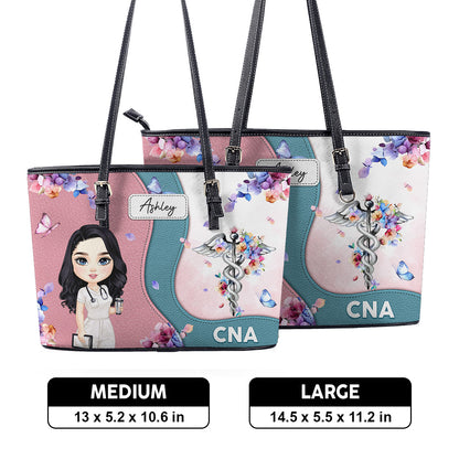 Pastel Floral Nurse - Personalized Custom Nurse Leather Tote Bag