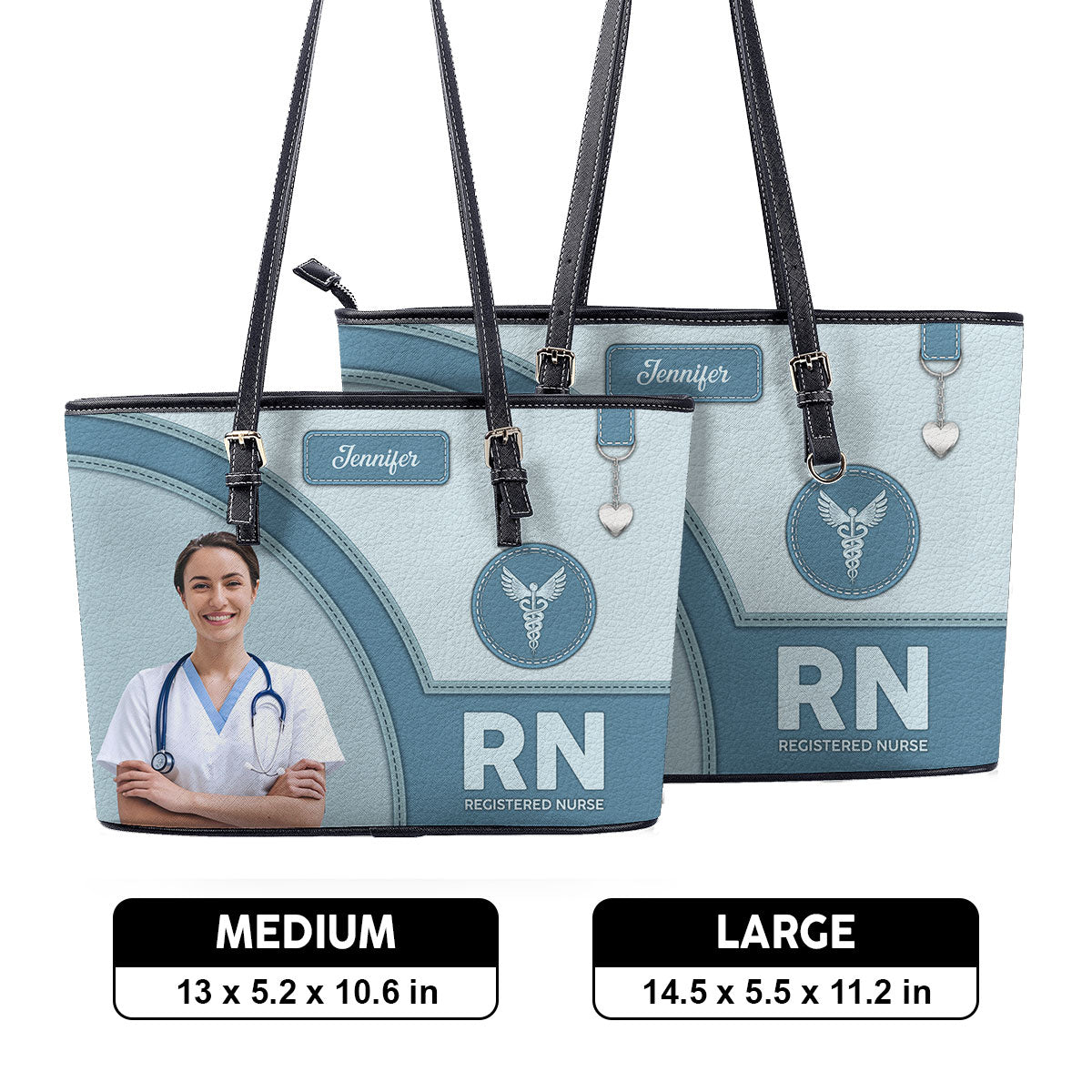 Gentle Style Nurse Photo - Personalized Custom Nurse Leather Tote Bag