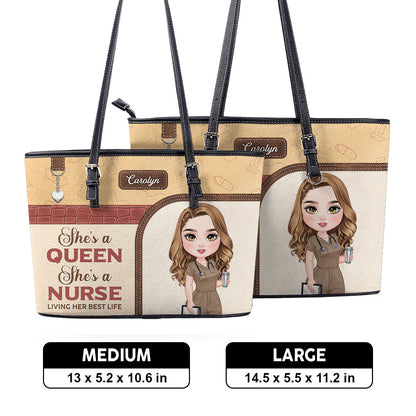 Nurse Queen Life - Personalized Custom Nurse Leather Tote Bag