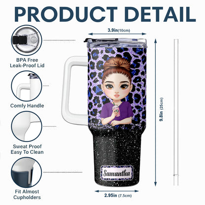 Nurse Glitter Leopard - Personalized Nurse 40oz Tumbler With Handle