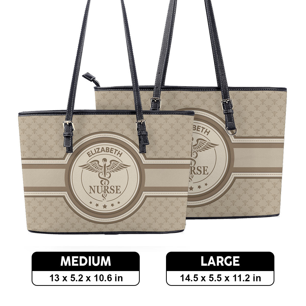 Nurse Monogram Style - Personalized Custom Nurse Leather Tote Bag