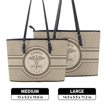 Nurse Monogram Style - Personalized Custom Nurse Leather Tote Bag