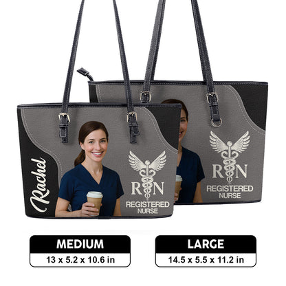 Nurse With Love Photo - Personalized Custom Nurse Leather Tote Bag
