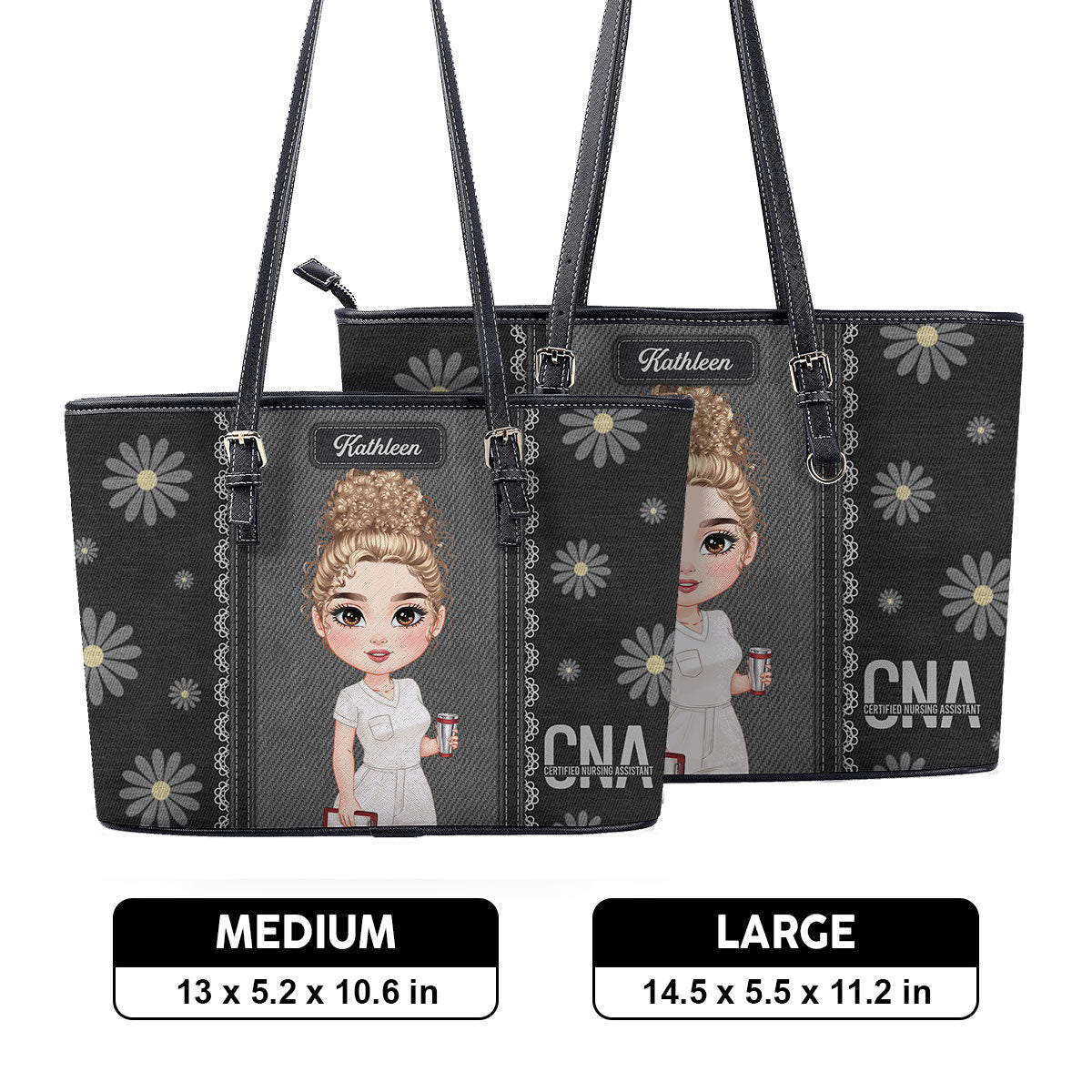 Daisy Nurse - Personalized Custom Nurse Leather Tote Bag