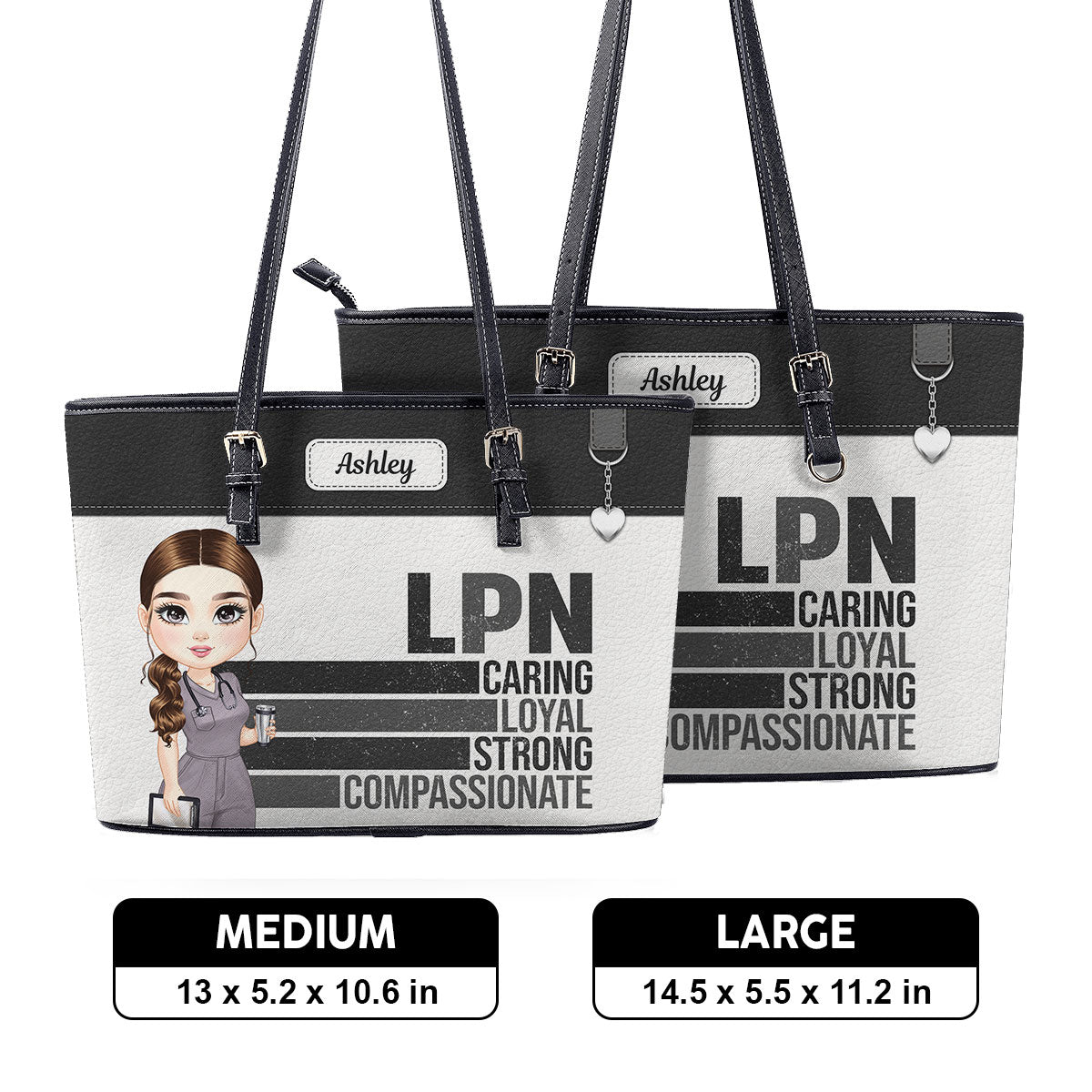 Caring Strong Nurse - Personalized Custom Nurse Leather Tote Bag