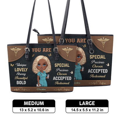 You Are - Personalized Custom Nurse Leather Tote Bag