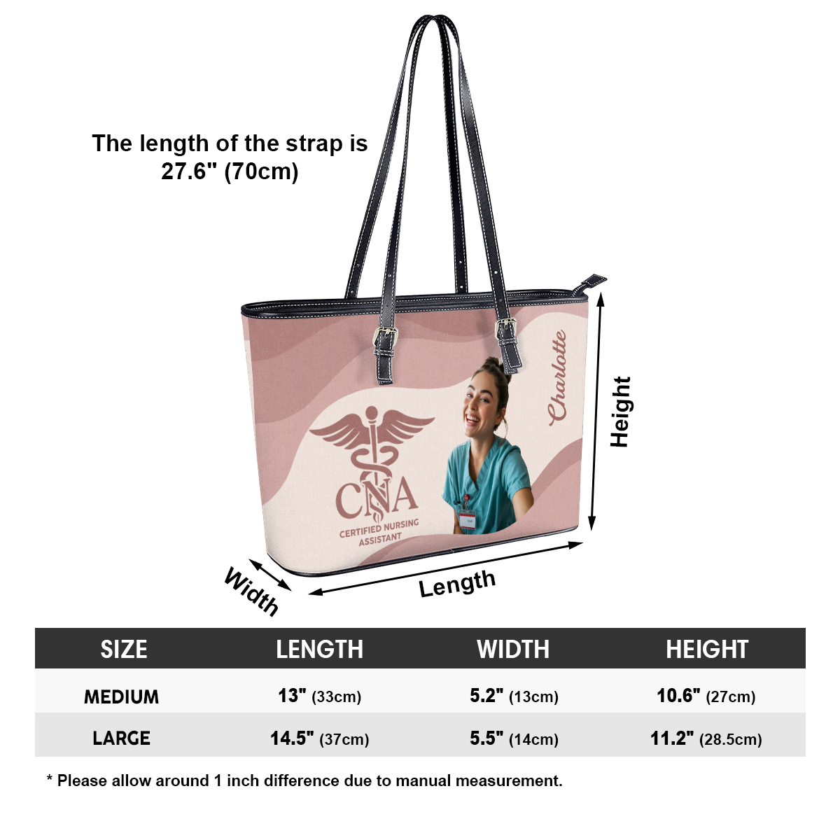Iconic Nurse Life Photo - Personalized Custom Nurse Leather Tote Bag